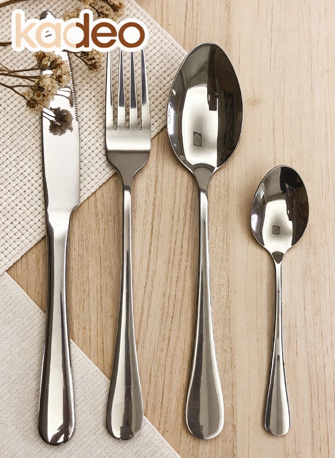 kadeo 24Pcs Silverware Set, Food-Grade Stainless Steel Flatware Set for 6, Mirror Polished Tableware, Eating Utensils Set for Kitchen, Cutlery Set,Include Knife Fork Spoon Set,Dishwasher Safe - Image 2